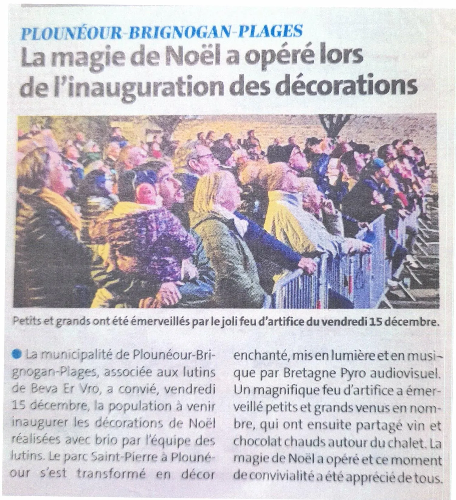 Article de presse sur Plounéour-Brignogan Plages le Décembre 2023 parlant de Bretagne Pyro