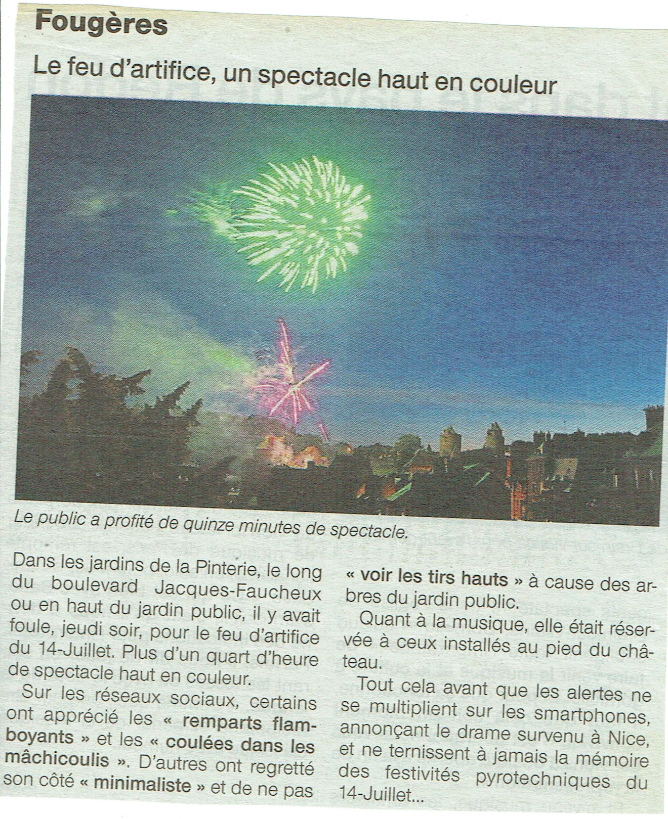 Article de presse sur Fougères le 2015 parlant de Bretagne Pyro