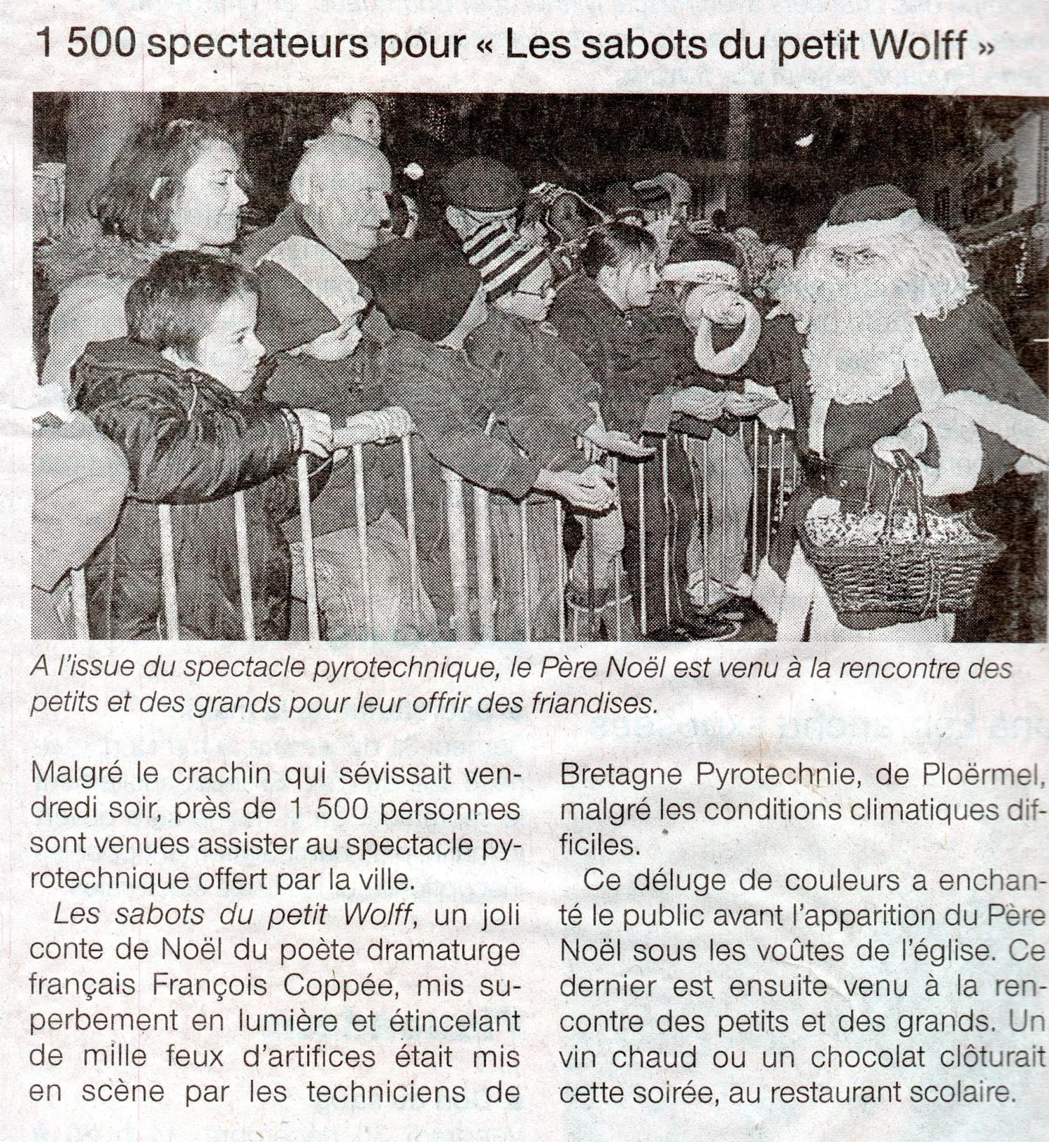 Article de presse sur Ouest-France le Locminé Spectacle de Noël parlant de Bretagne Pyro