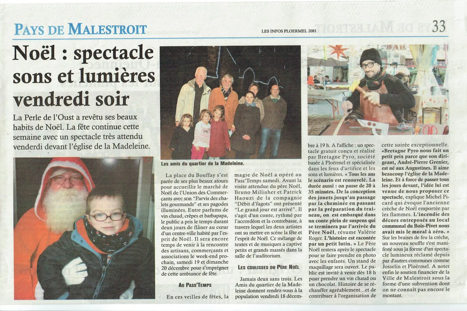 Article de presse sur Les Infos - Ploërmel le Malestroit La Madeleine Noël parlant de Bretagne Pyro