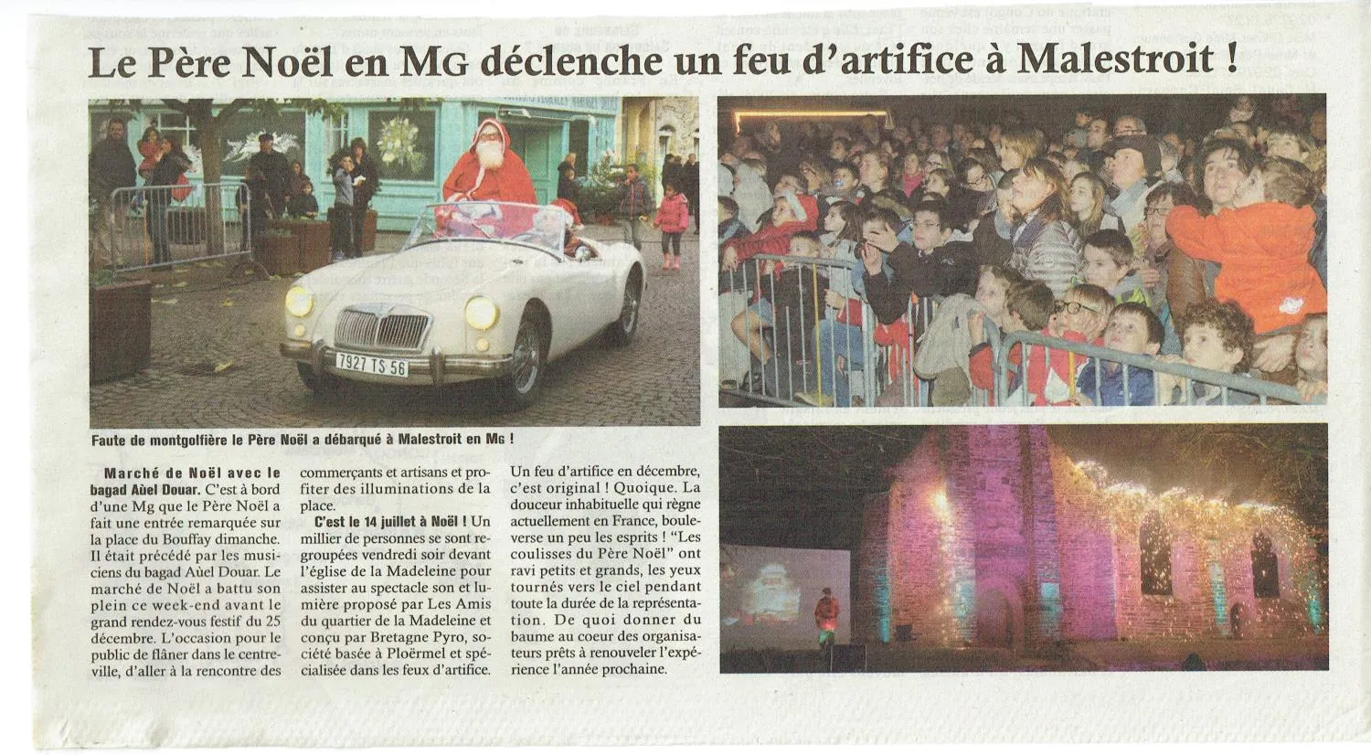 Article de presse sur Ouest-France le Malestroit La Madeleine Noël  parlant de Bretagne Pyro