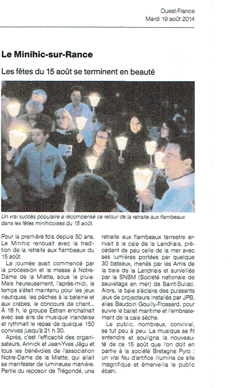 Article de presse sur Le Minihic Sur Rance  le 2016 parlant de Bretagne Pyro