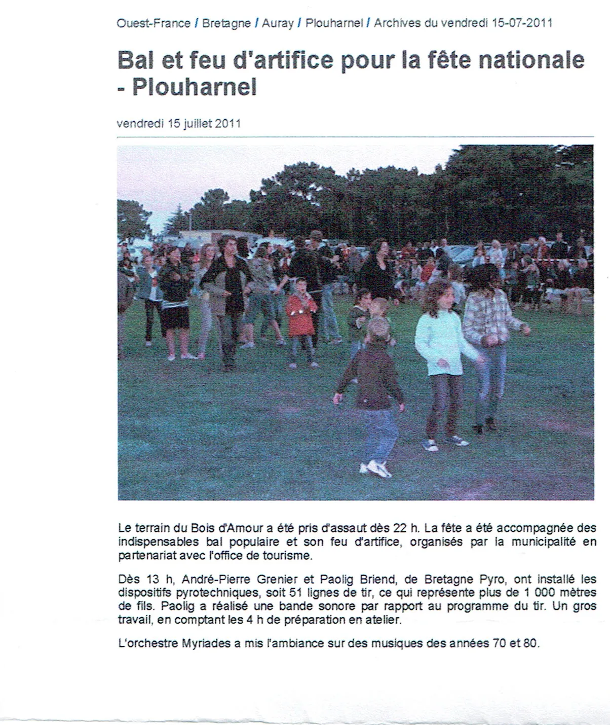 Article de presse sur Plouharnel le 2011 parlant de Bretagne Pyro