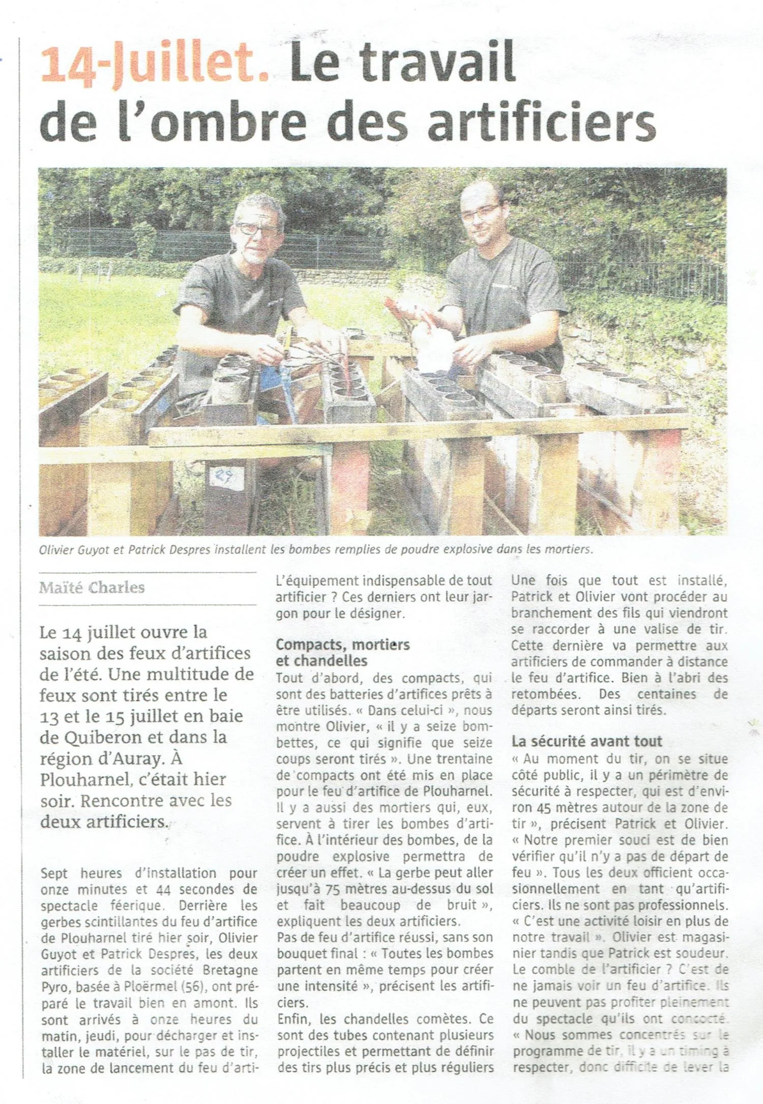 Article de presse sur Plouharnel le 2017 parlant de Bretagne Pyro