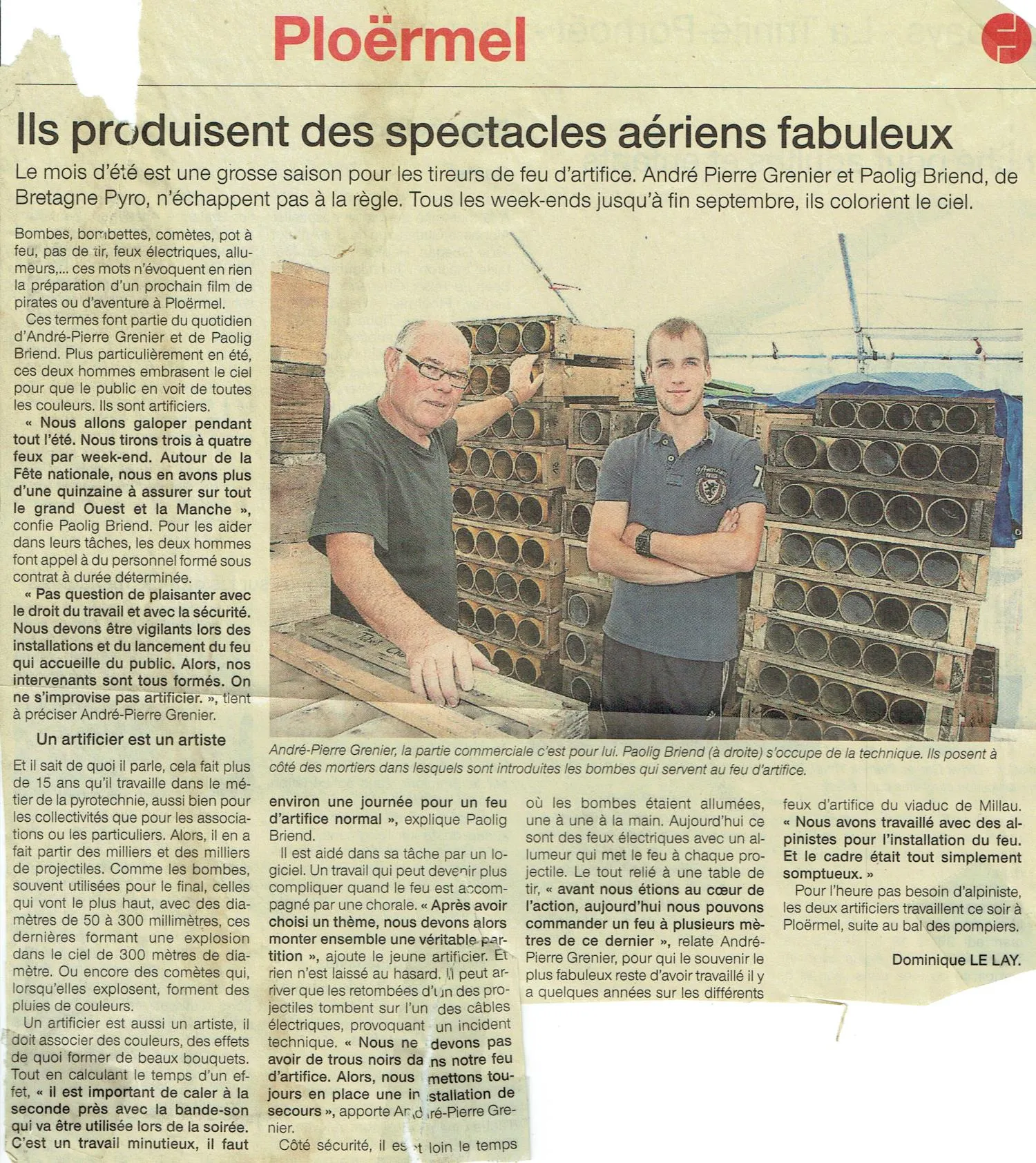 Article de presse sur Ouest-France le Juillet 2016 parlant de Bretagne Pyro