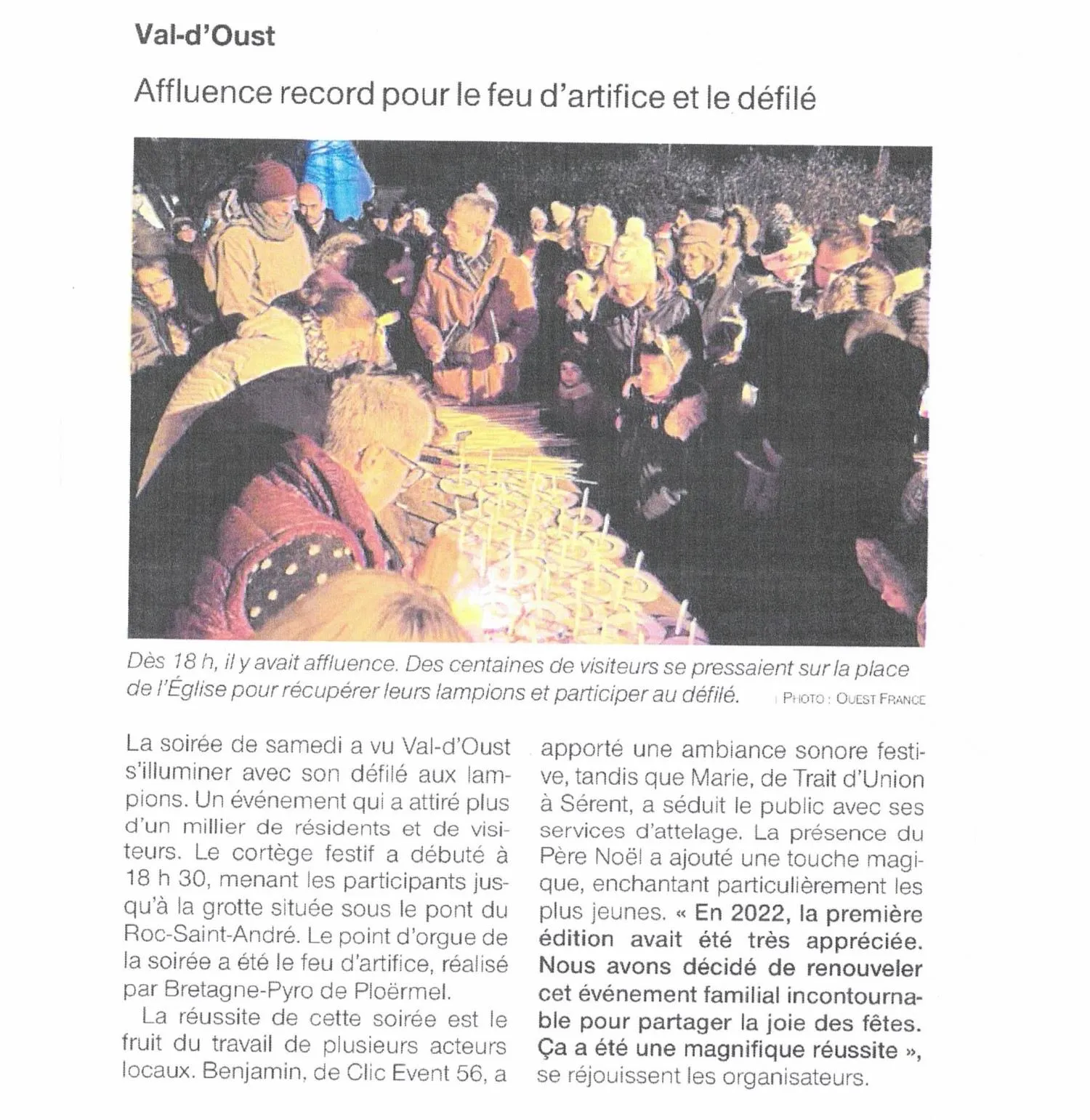 Article de presse sur Val d´Oust le Décembre 2023 parlant de Bretagne Pyro